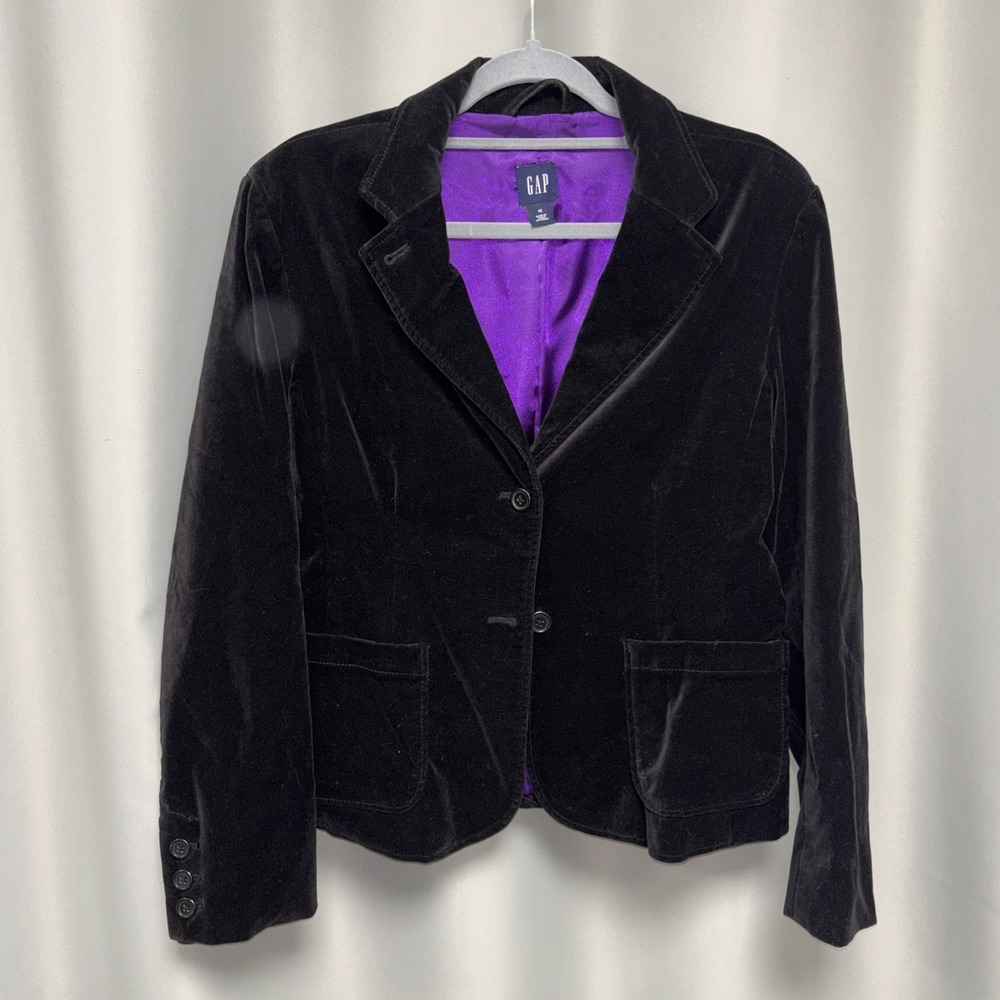 Black Gap Velvet Blazer Size 12 Long Sleeve Jacket